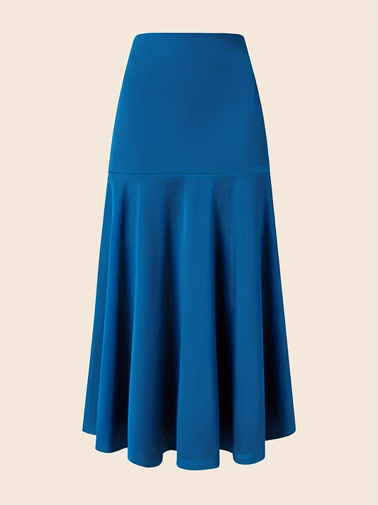 vlovelaw  Plus Size Party Skirt, Women's Plus Solid High Rise Non-stretch Maxi Mermaid Skirt