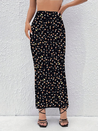 Floral Print High Waist Mermaid Skirt, Elegant Bodycon Maxi Skirt, Women's Clothing