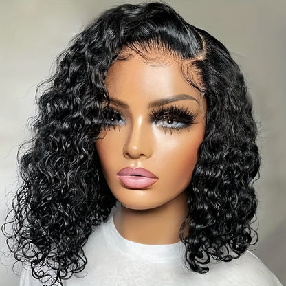 Curly Short Bob Lace Front Human Hair Wigs For Women Depp Wave 13x4 HD Transparent Lace Frontal Wig Closure Swiss Lace Wig Water Wave Glueless Pre Plucked 10 12 14 16 Inches Blunt Cut Bob 180%