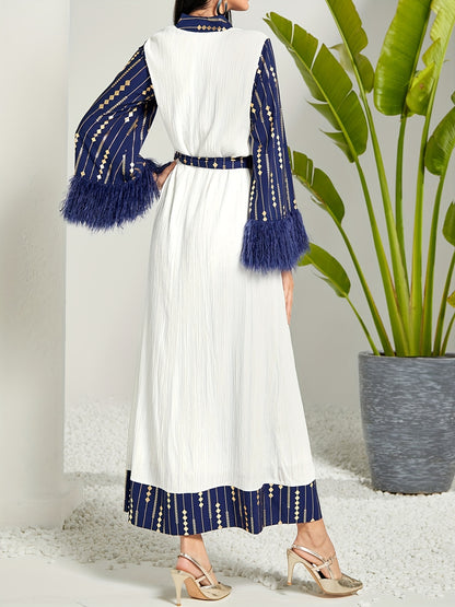 Tassel V Neck Kaftan Dress, Elegant Long Sleeve Maxi Dress, Women's Clothing
