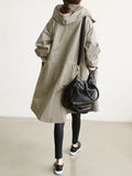 Drawstring Hooded Trench Coat, Casual Solid Long Sleeve Outerwear, Women's Clothing