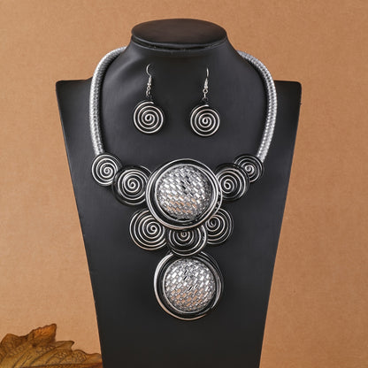 1 Pair Of Earrings + 1 Necklace Boho Style Jewelry Set Exaggerated Spiral Design Pick A Color U Prefer Match Daily Outfits Party Accessories
