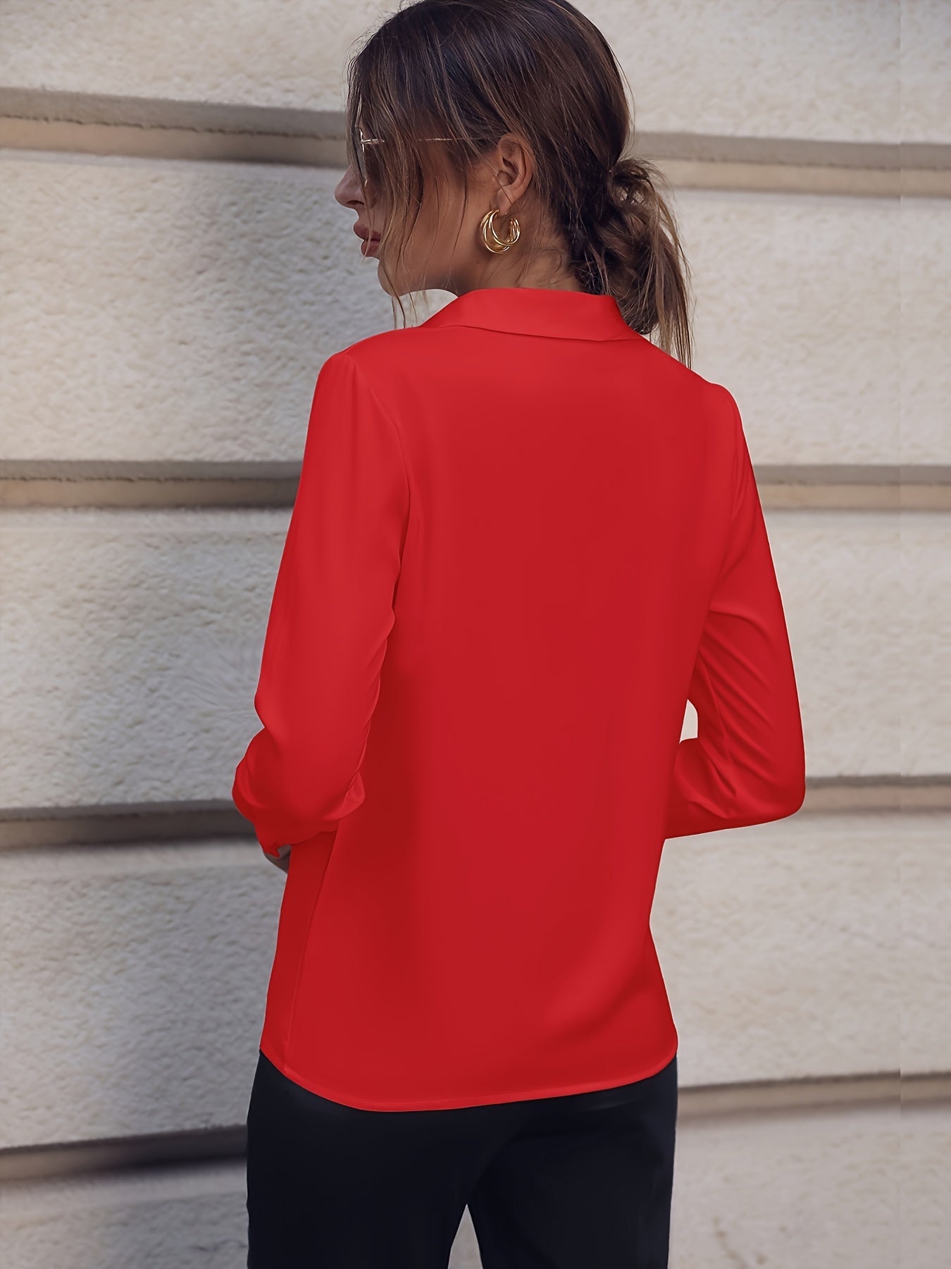 Women's Blouse Elegant Solid Lapel Button Long Sleeve Fashion Fall Winter Blouse