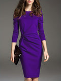 vlovelaw  Twist Solid Dress, Elegant Long Sleeve Bodycon Party Dress, Women's Clothing