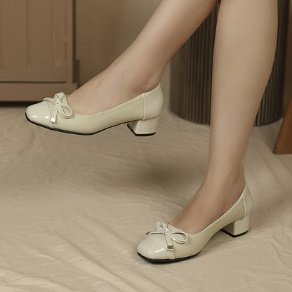 vlovelaw  Women's Low Heel Bowknot Pumps, Round Toe Slip-on Chunky Heel, Comfortable Casual Shoes