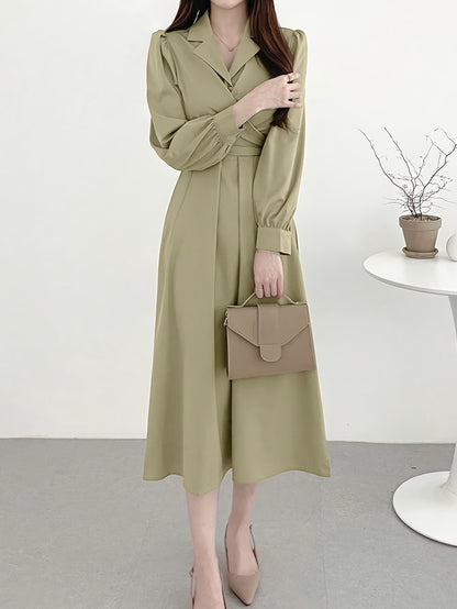 vlovelaw  Cross Front Lapel Dress, Elegant Long Sleeve Tie Back Dress For Spring & Fall, Women's Clothing