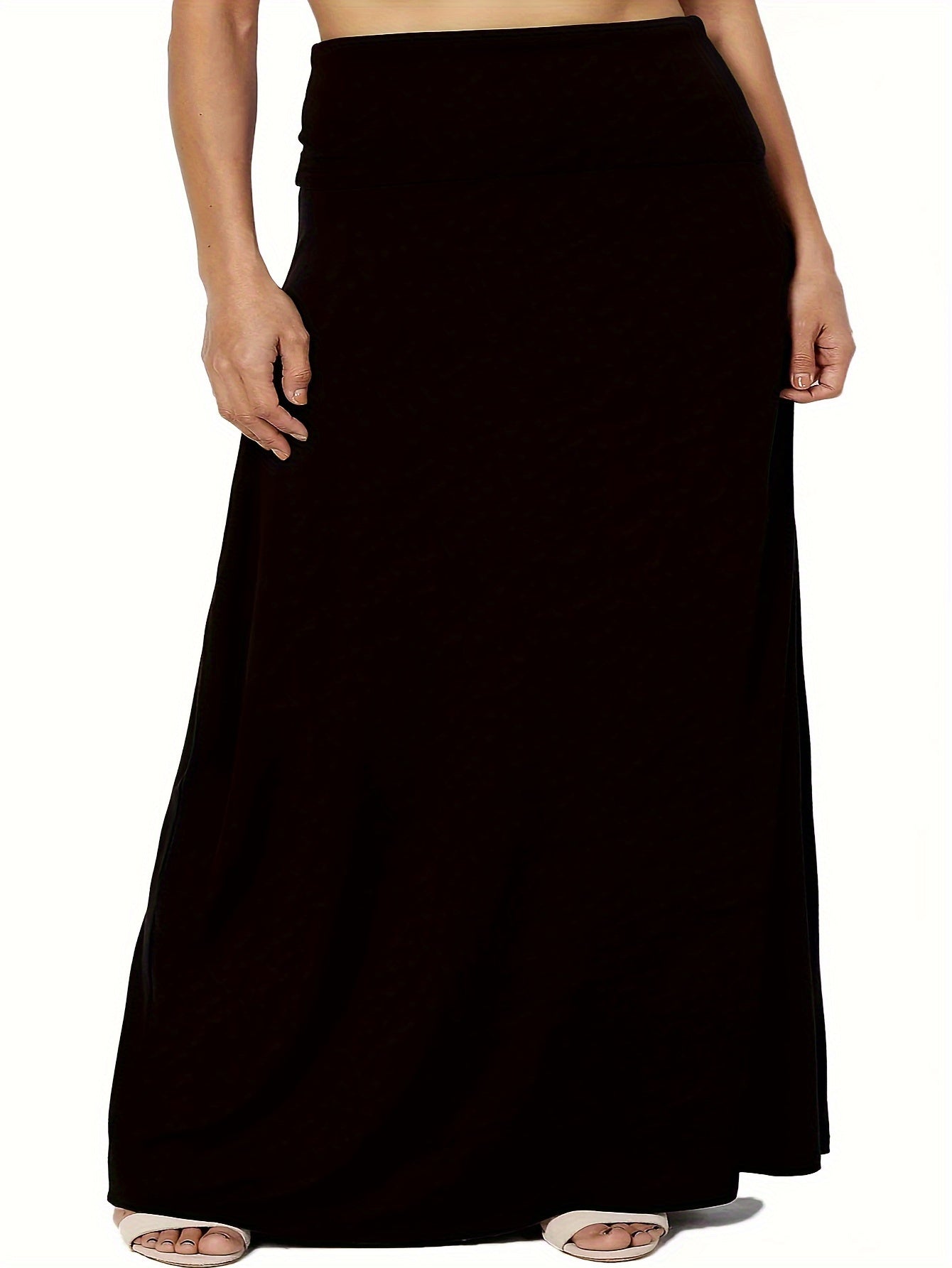 vlovelaw  Plus Size Solid Elastic Waist Skirt, Casual Skirt For Spring & Summer, Women's Plus Size Clothing