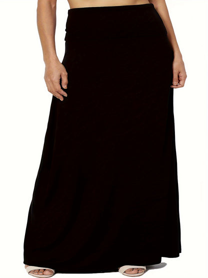 vlovelaw  Plus Size Solid Elastic Waist Skirt, Casual Skirt For Spring & Summer, Women's Plus Size Clothing