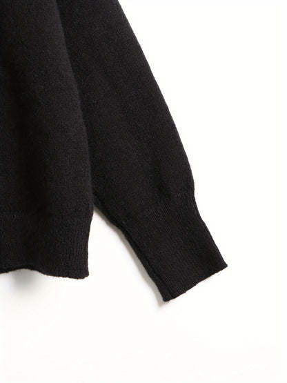 vlovelaw  Cut Out Solid Knit Sweater, Casual High Neck Long Sleeve Sweater, Women's Clothing