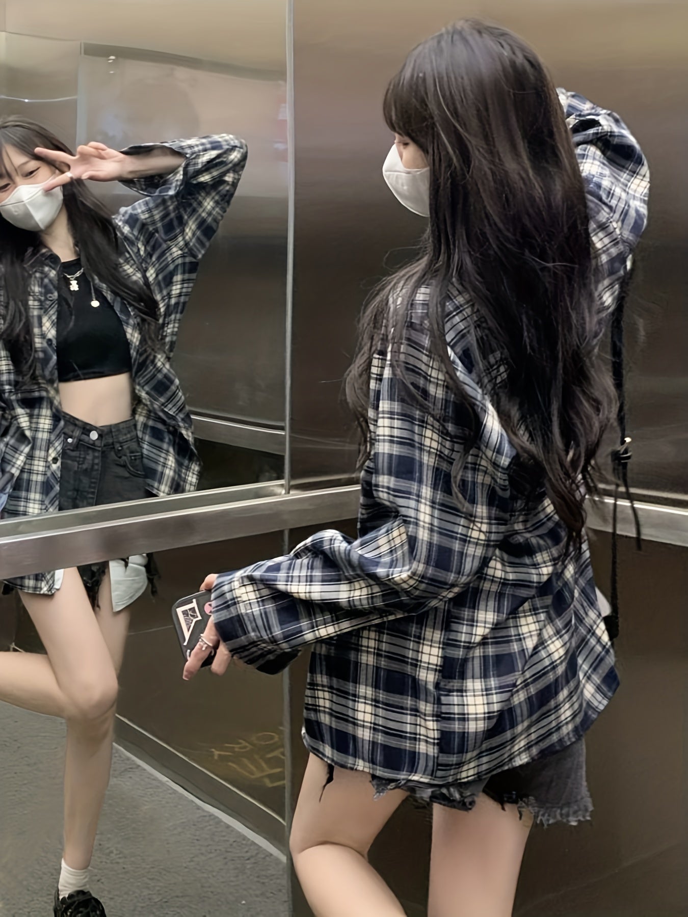 vlovelaw Plaid Button Front Shirt, Casual Loose Long Sleeve Shirt For Spring & Fall, Women's Clothing
