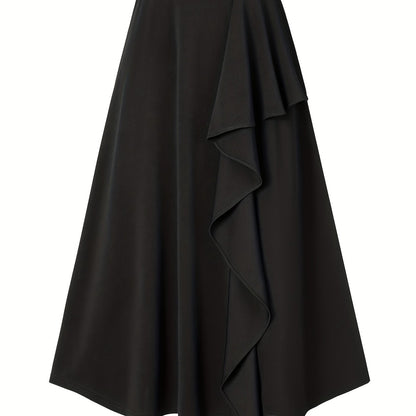 Solid Irregular Trim Skirt, Casual High Waist Skirt For Spring & Summer, Women's Clothing