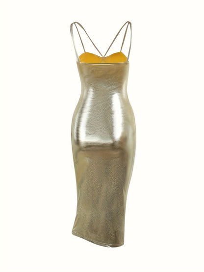 vlovelaw  Bodycon Spaghetti Strap Dress, Stylish Backless Strap Ruched Dress, Women's Clothing