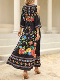 vlovelaw Floral Print Cold Shoulder Dress, Elegant Split V Neck Dress For Spring & Summer, Women's Clothing