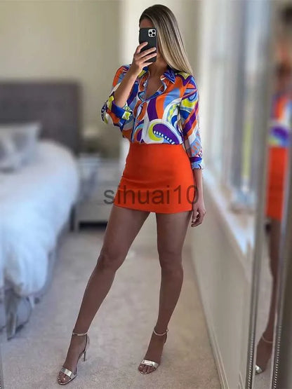 Women's Blouses Shirts ZATRHMBM  Printed Woman Shirts Vintage Long Sleeve Top Button Turn-down Collar Oversized Shirt Elegant Chic Ladies Blouse J230621