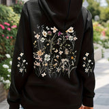 vlovelaw  Plus Size Casual Sweatshirt, Women's Plus Floral Print Long Sleeve Drawstring Hoodie Sweatshirt With Pockets