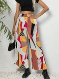 vlovelaw  Geo Print Wide Leg Pants, Casual High Waist Loose Pants For Spring & Summer, Women's Clothing