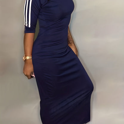 vlovelaw  Striped Print Maxi Dress, Casual Crew Neck Dress For Spring & Summer, Women's Clothing