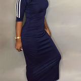 vlovelaw  Striped Print Maxi Dress, Casual Crew Neck Dress For Spring & Summer, Women's Clothing