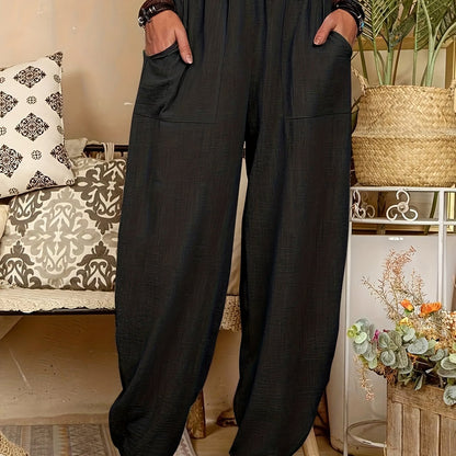Pockets Baggy Harem Pants, Casual Loose Elastic Waist Pants, Women's Clothing
