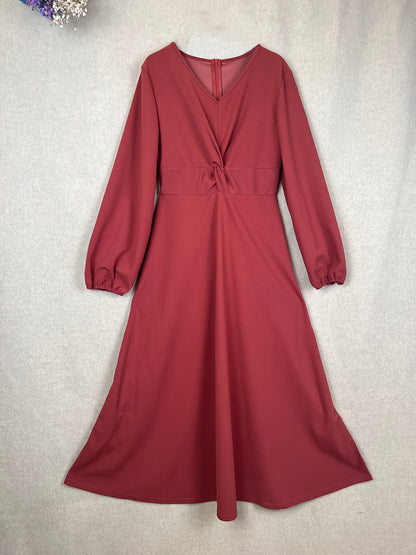 vlovelaw  Twist Front Lantern Sleeve Dress, Chic V Neck A-line Dress For Spring & Fall, Women's Clothing
