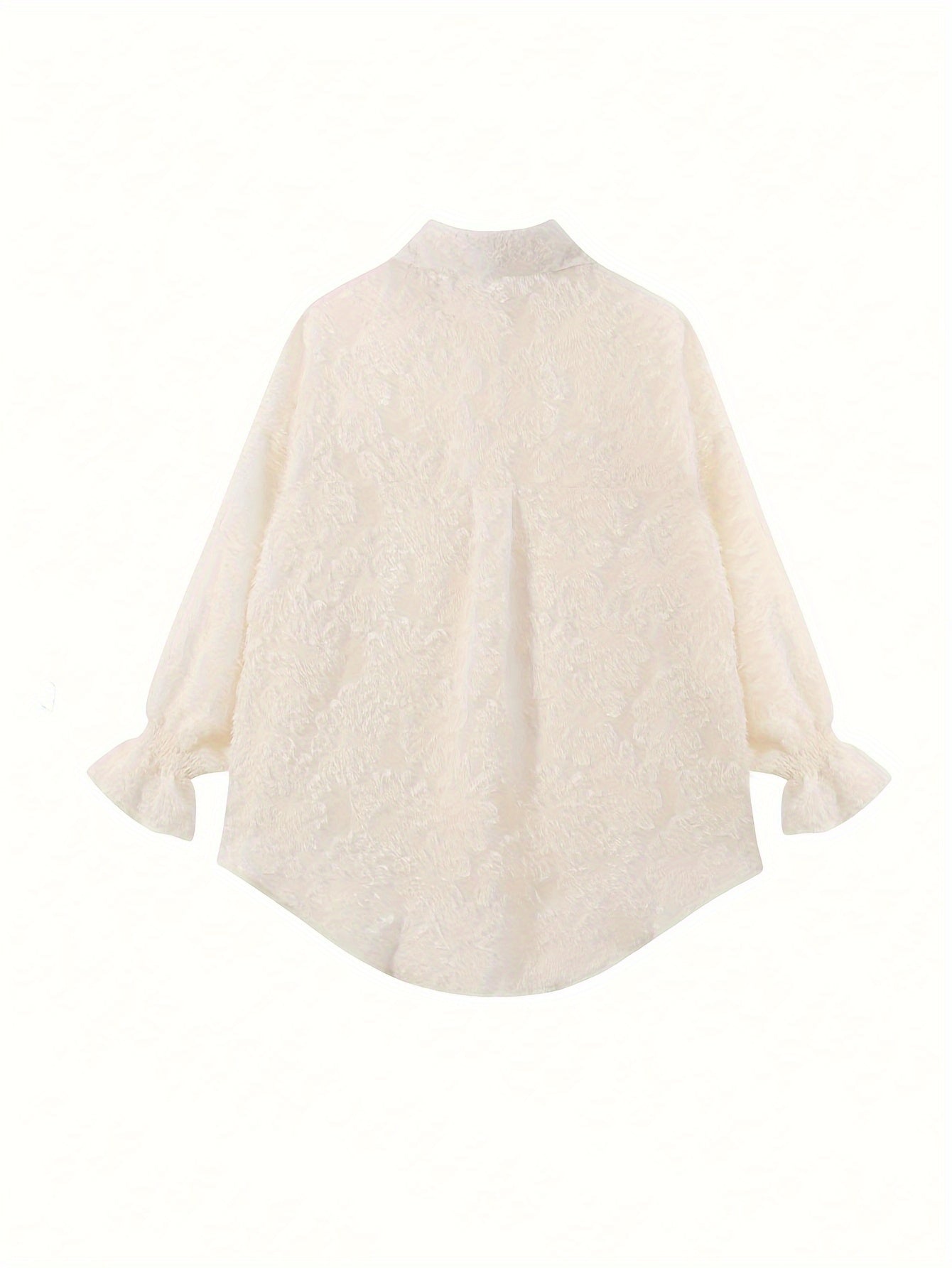 vlovelaw Floral Pattern Button Front Lace Blouse, Elegant Long Sleeve Loose Stylish Top, Women's Clothing