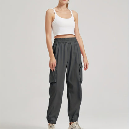 vlovelaw  Solid Color Casual Joggers Sweatpant, Cargo Loose High Waisted Pants With Pockets, Women's Athleisure