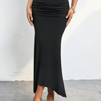High Waist Mermaid Hem Skirts, Elegant Slim Ruched Maxi Skirts, Women's Clothing