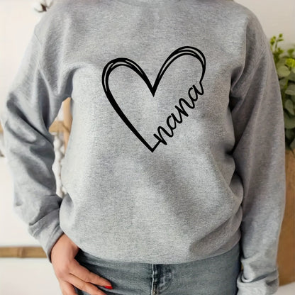 vlovelaw Heart Print Round Neck Sweatshirt, Long Sleeve Crew Neck Sports Pullover Sweatshirt, Women's Activewear