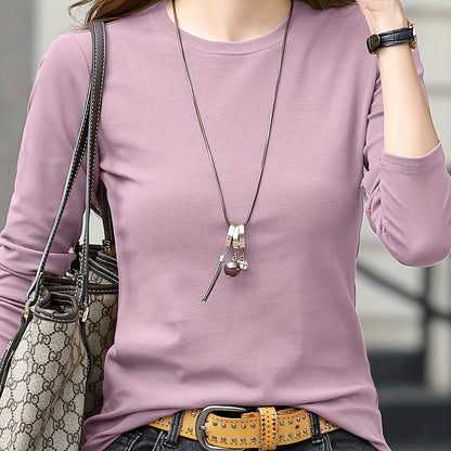 vlovelaw  Solid Long Sleeve T-Shirt, Crew Neck Casual Every Day Top For Spring & Fall, Women's Clothing