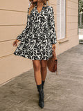 Floral Print Tiered Dress, Elegant V Neck Long Sleeve Dress, Women's Clothing