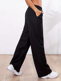 Solid Elastic Waist Straight Leg Pants, Casual Loose Drape Pocket Pants, Women's Clothing