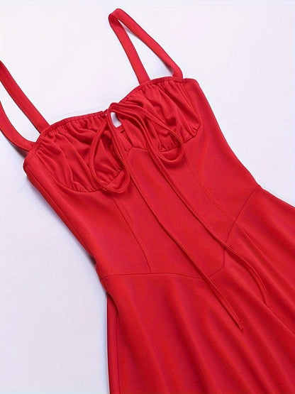 vlovelaw Solid Tie Neck Dress, Elegant Sleeveless A-line Cami Dress For Spring & Summer, Women's Clothing