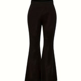 vlovelaw Plus Size Casual Pants, Women's Plus Plain High Waist Slight Stretch Loose Flare Leg Pants