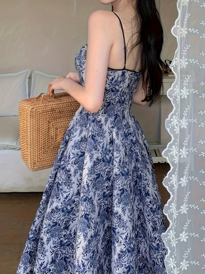 vlovelaw  Floral Print Swing Cami Dress, Elegant Sleeveless Spaghetti Strap Dress, Women's Clothing