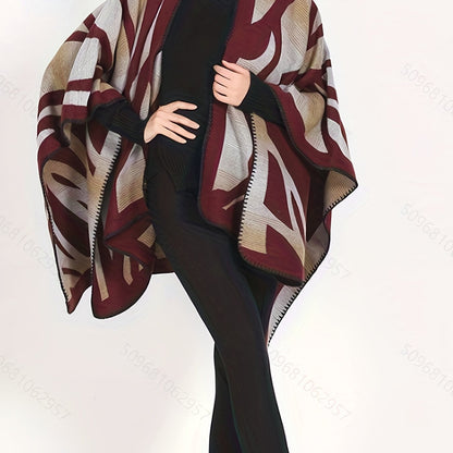 Abstract Print Tunics, Elegant Open Front Shawl Tops, Women's Clothing