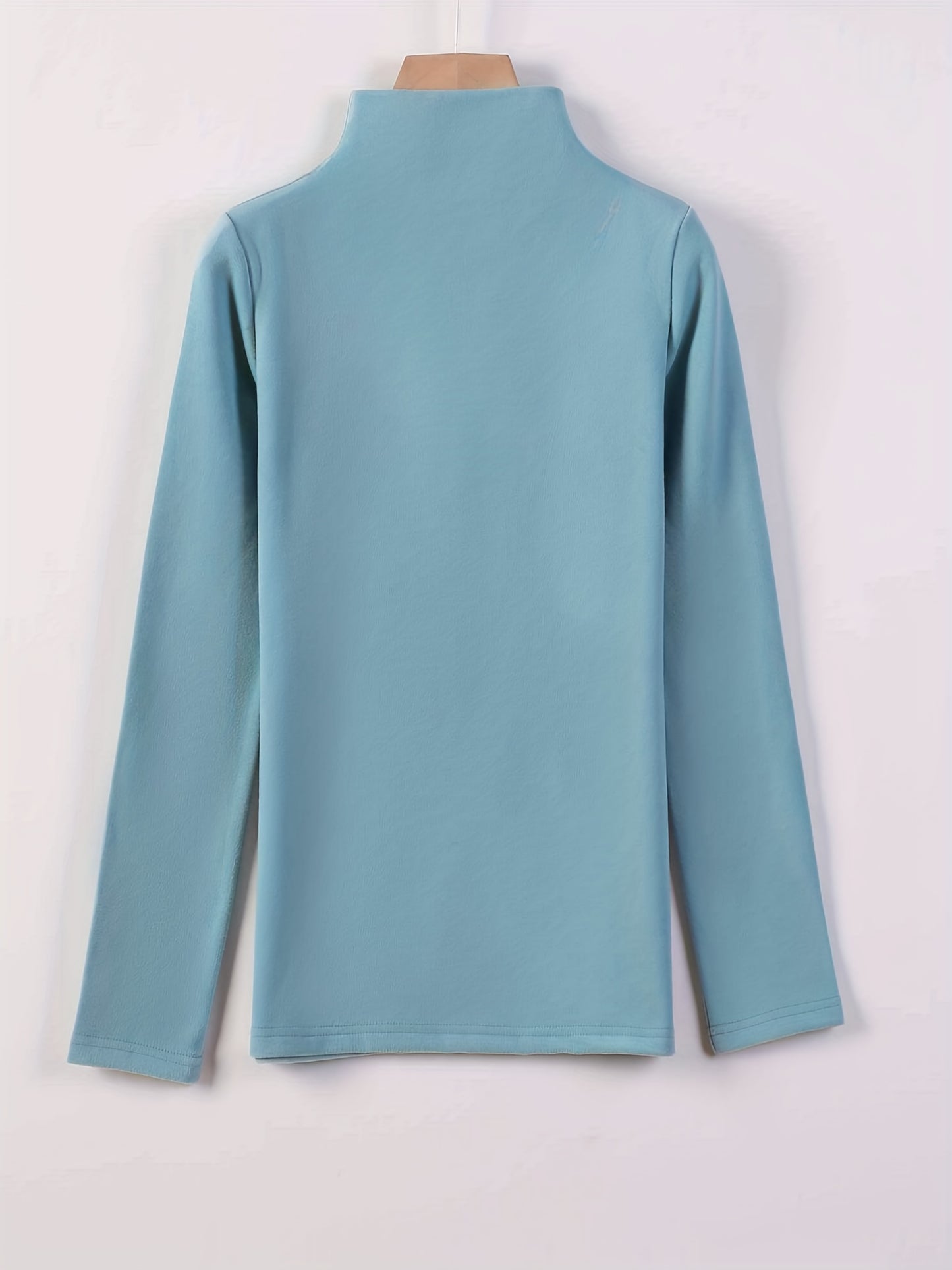 vlovelaw  Button Decor Mock Neck T-Shirt, Versatile Solid Long Sleeve T-Shirt For Spring & Fall, Women's Clothing