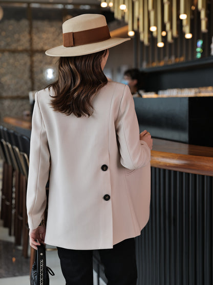 vlovelaw  Solid Double Breasted Lapel Blazer, Elegant Long Sleeve Blazer For Office & Work, Women's Clothing