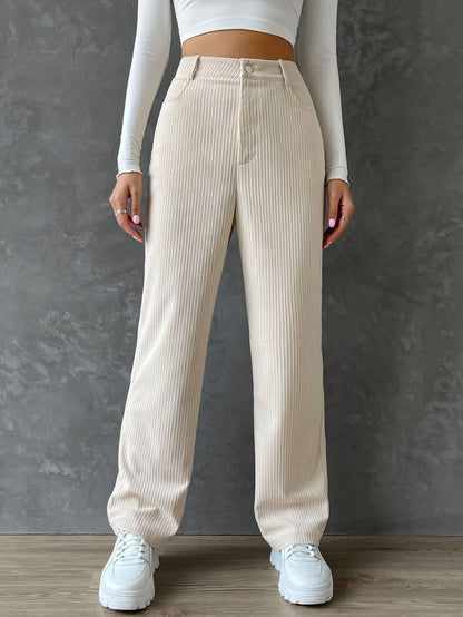 vlovelaw  Button Front Straight Leg Pants, Casual High Waist Pants, Women's Clothing