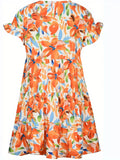 vlovelaw  Floral Print Short Sleeve Dress, Vacation Crew Neck Casual Dress For Spring & Summer, Women's Clothing