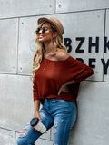 vlovelaw  Ribbed Knit Boat Neck T-Shirt, Casual Batwing Sleeve T-Shirt For Spring & Fall, Women's Clothing