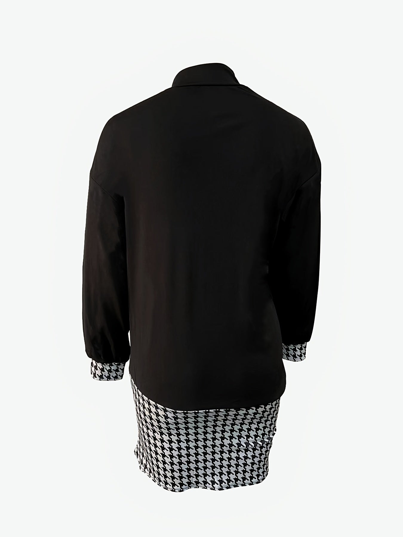 vlovelaw  Houndstooth Asymmetrical High Collar Long Sleeve Dress, Elegant Autumn Bag Hip Stylish Dress, Women's Clothing