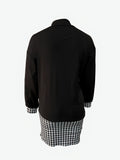 vlovelaw  Houndstooth Asymmetrical High Collar Long Sleeve Dress, Elegant Autumn Bag Hip Stylish Dress, Women's Clothing