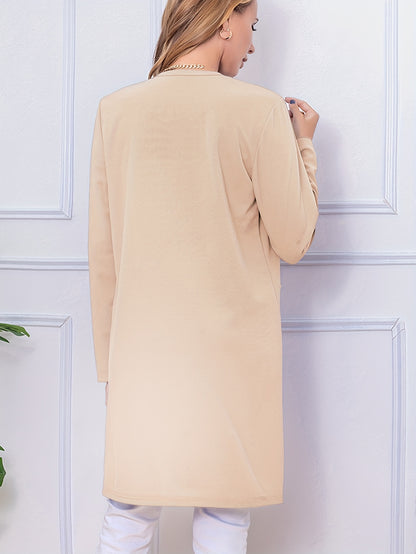vlovelaw  Long Length Open Front Coat, Casual Long Sleeve Solid Outerwear, Women's Clothing