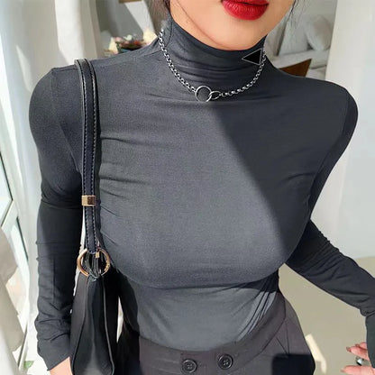 Woman Blouses Shirts Designer Hoodie Womens Top Yoga Shirt High Necks Long Sleeves Female Slim Style With Budge Neck Tees Tops S-3XL