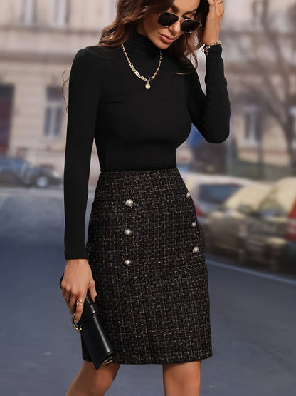 vlovelaw  Double Breasted Split Skirt, Elegant Bodycon Skirt For Spring & Fall, Women's Clothing