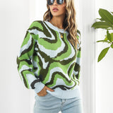 vlovelaw  Women's Sweater Tie Dye Crew Neck Color Block Long Sleeve Loose Fall Winter Sweater