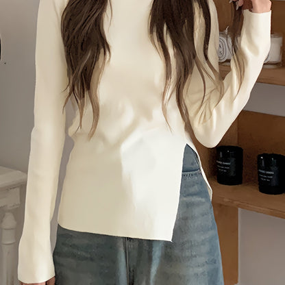 vlovelaw  Split Hem Turtle Neck Sweater, Casual Long Sleeve Sweater For Fall & Winter, Women's Clothing