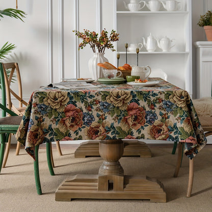 1pc Square Cotton Embroidered Tablecloth - Stylish American Design with Intricate Ball Flower Embroidery - Perfect for Christmas, Adds Elegance to Your Home Decor