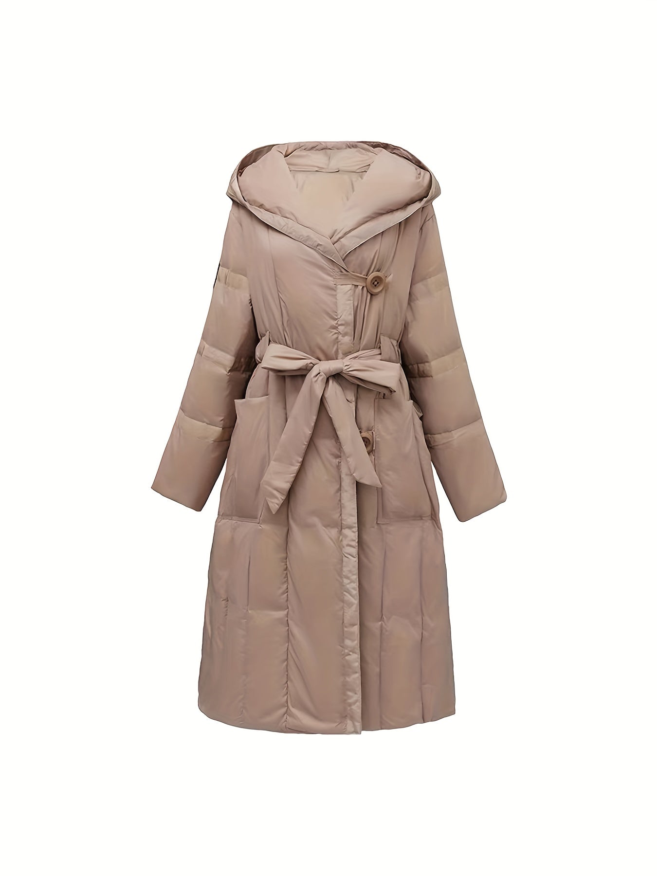 vlovelaw  Knee-Length Slim Fit Versatile Down Jacket, Winter Hooded Puffer Coat, Women's Clothing