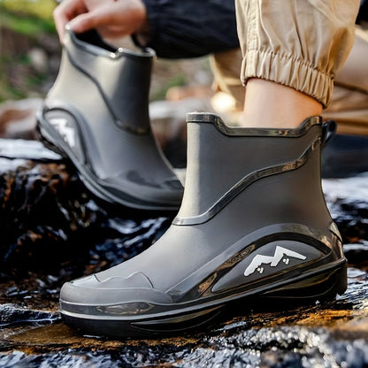 Men's Solid Colour Slip On Waterproof Rain Boots With Or Without Warm Plush Lining, Comfy Non Slip Casual Durable Water Shoes, Men's Outdoor Footwear